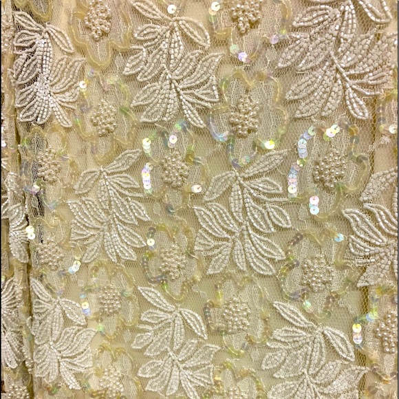 Vintage Ivory Lace, Chiffon & Sequin Dress (2 piece) Size Small - Picture 13 of 16